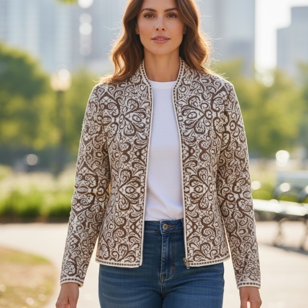 Peruvian Link Jauja Ivory Khaki Alpaca Cardigan Sweater Sz S Zip Up Made In Peru